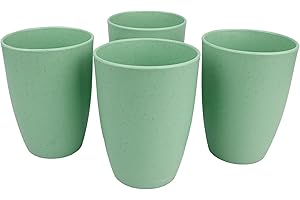 Soptalles Wheat Straw Cups Set of 4, Drinking Cup Reusable Cups, Dishwasher Safe 12 oz for Kitchen, Home, Office, and Outdoor Use (light green)