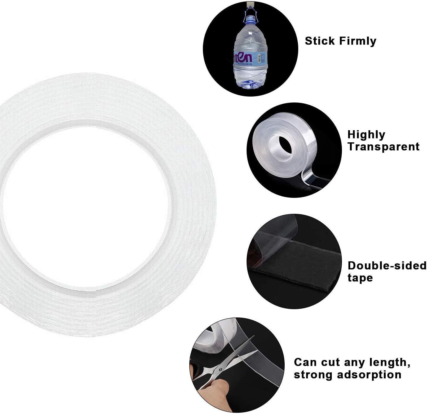 Double Sided Adhesive Nano Tape,Transparent Strong Washable Adhesive Traceless Gel Tape,Removable and Reusable Sticky Anti Slip Tape for Home,Wall,Room,Office Decor (16.5 FT): Industrial & Scientific