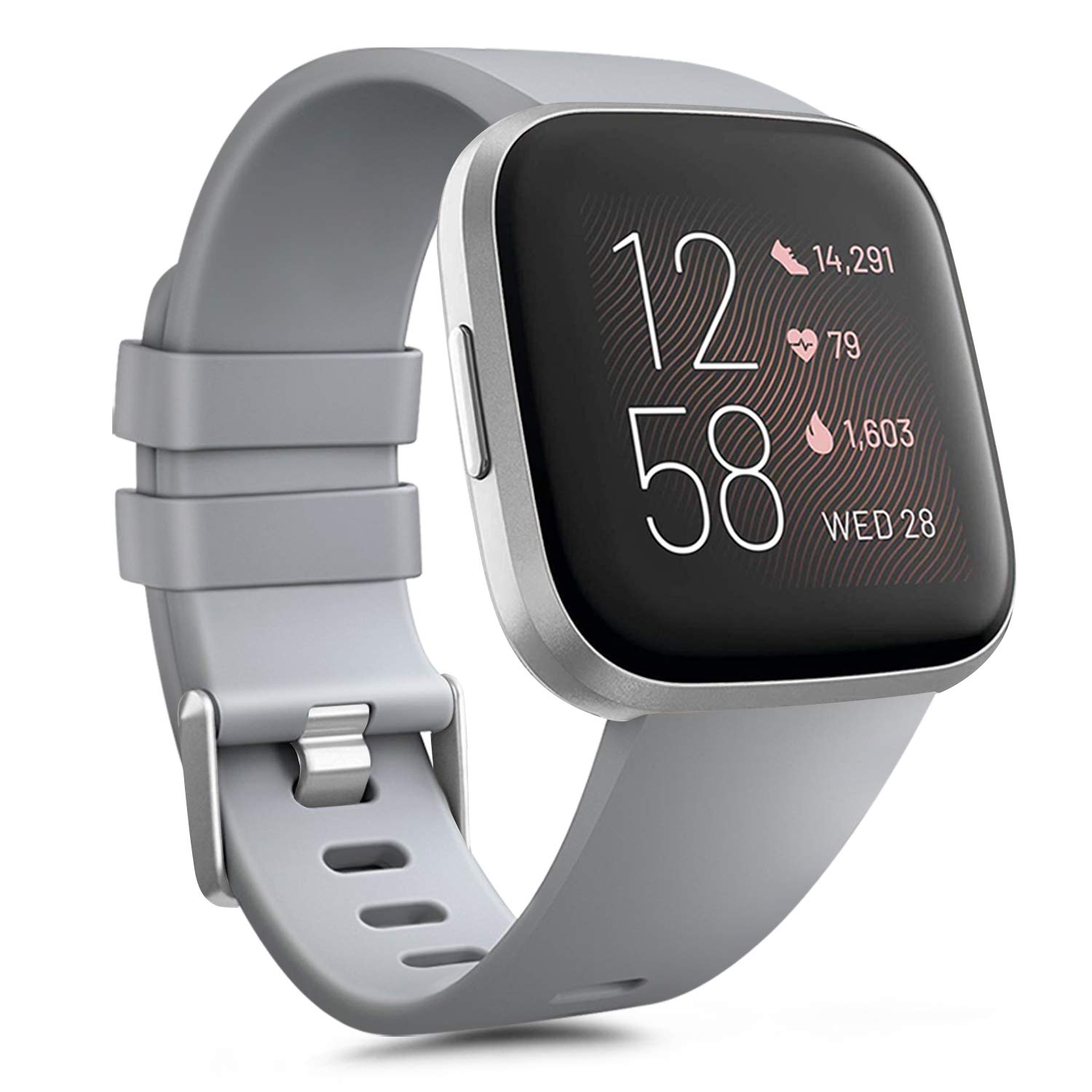 AK Replacement compatible with Fitbit Versa 2 Strap/Fitbit Versa Strap, Soft Silicone Sport Straps for Versa Lite/Versa Special Edition/Versa 2 (Grey, Small)