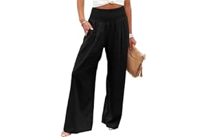Angerella Womens Elastic High Waisted Palazzo Pants Casual Wide Leg Long Lounge Pant Trousers with Pocket