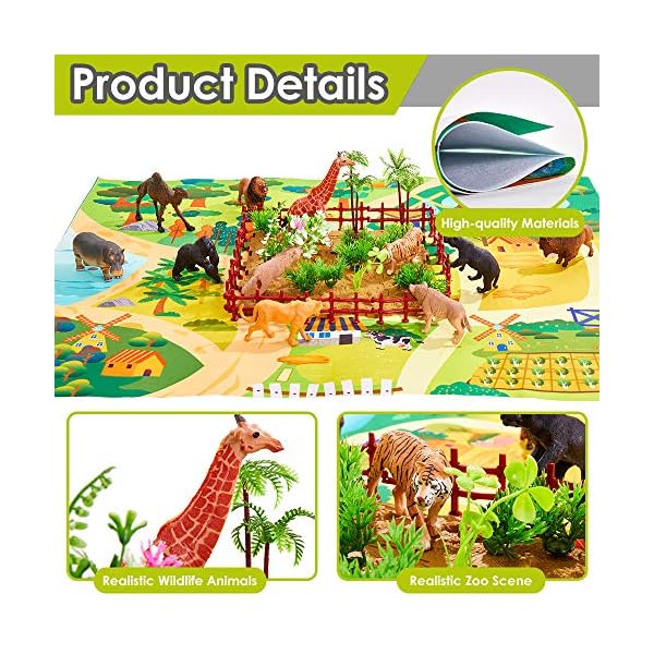Buyger-58-Pieces-Animals-Toys-for-Kids-Zoo-Animal-Figures-Realistic-Wildlife-Toy-Activity-Play-Mat-Carry-Case-Gift-for-3-year-old-Boy-Girl BUYGER Large Size Jungle Wild Animal Figures Toys Set, Realistic Zoo Safari Figure Animal Playset with Play Mat Assemble…
