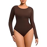FeelinGirl Tummy Control Bodysuit for Women Long Sleeve Shapewear Thong Body Suit