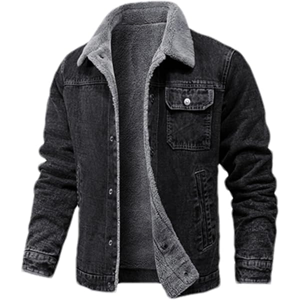 ZYXTIM Men's Lapel Sherpa Fleece Lined Thicken Denim Jacket