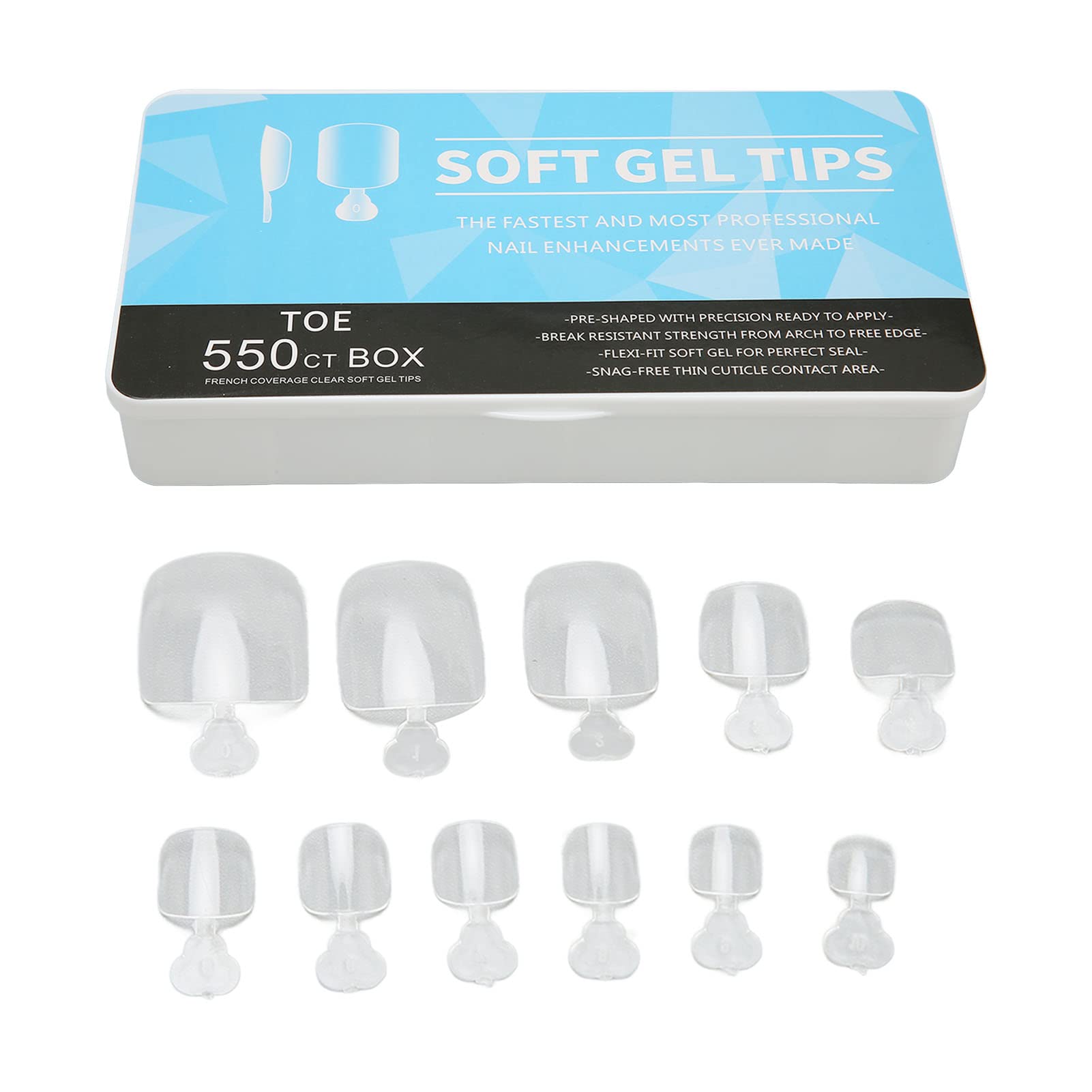 YUYTE 550Pcs Soft Gel Toe Nail Tips, 11 Sizes, Clear Press On Nails, Full Cover False Toenails, DIY Salon Nail Art