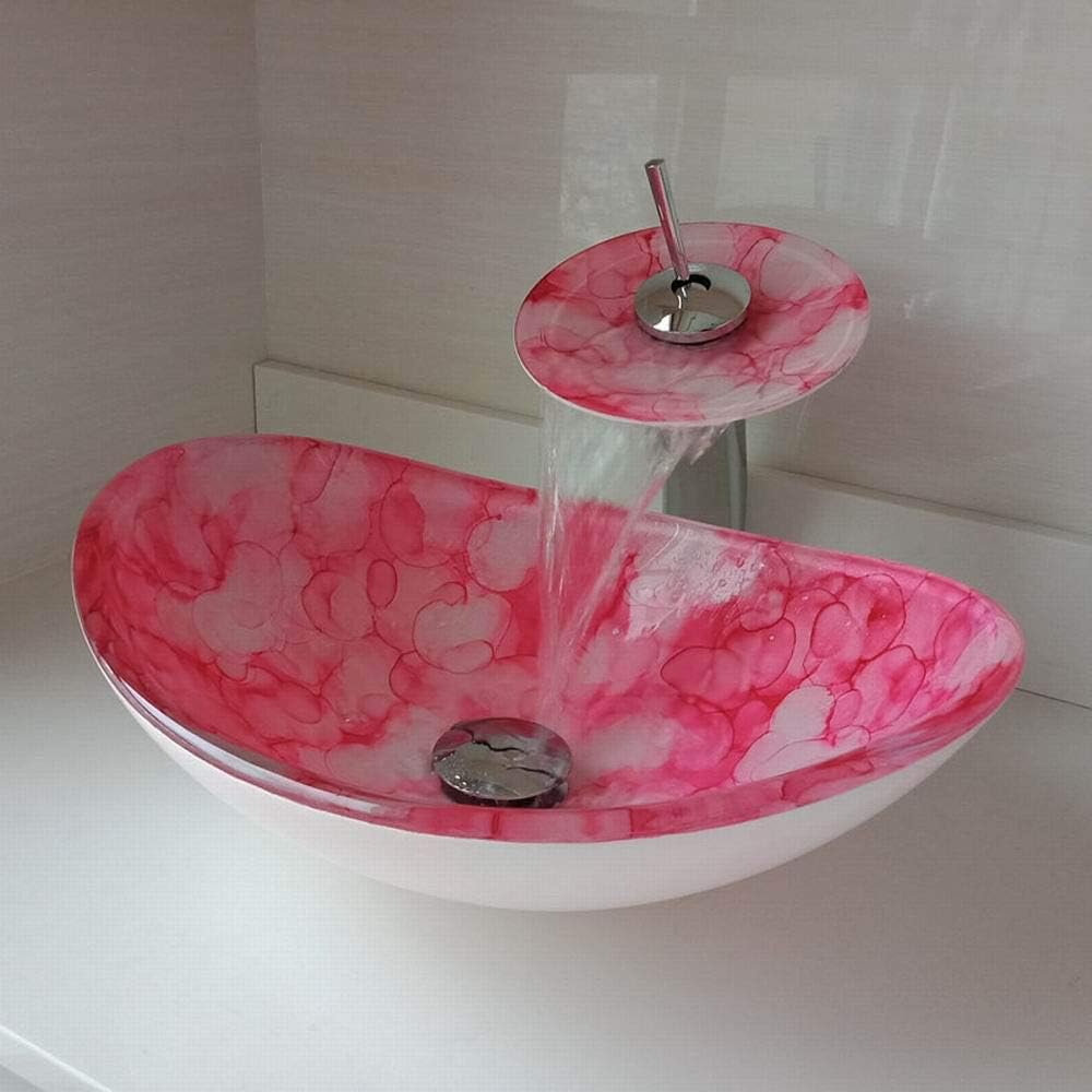 Amazoncom Sltwx Tempered Glass Hand Paint Sink Washbasin Waterfall Lavatory Bath Combine Brass Set Faucet