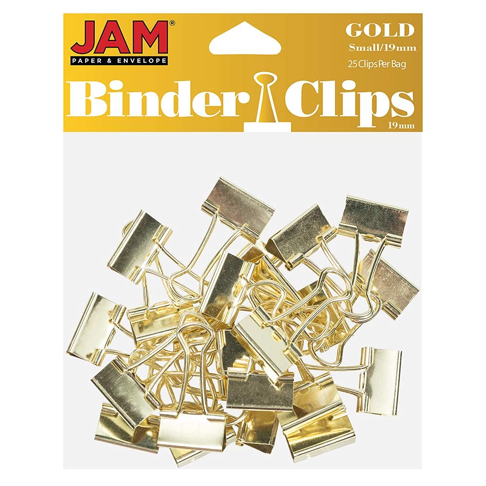 JAM PAPER Colourful Binder Clips - Small - 19 mm - Gold Binderclips - 25/Pack