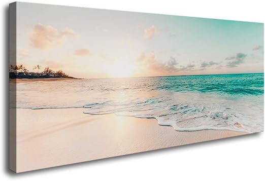 Amazon Com S73850 Wall Art Canvas Prints Beach Sunset Ocean Waves Nature Pictures Painting Canvas Paintings Ready To Hang For Home Decorations Wall Decor Posters Prints