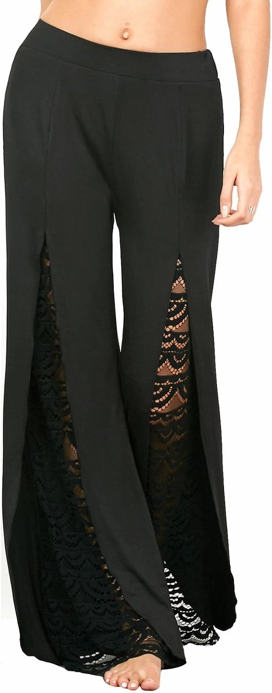 Milkuu Women's Slit Flowy High Waist Wide Leg Palazzo Pants