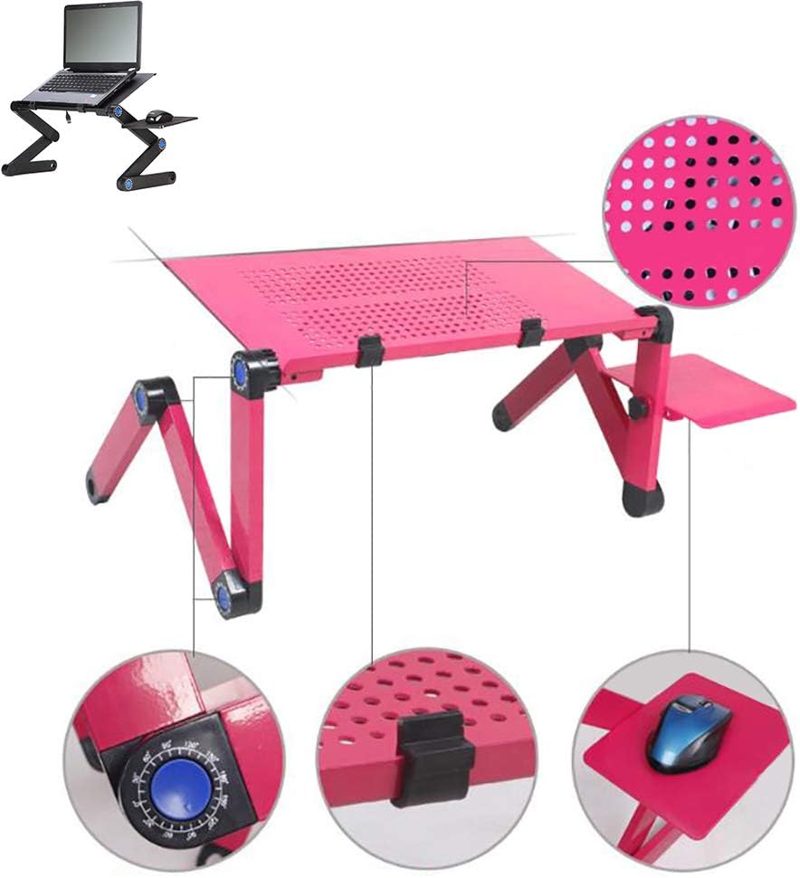 Huiit Laptop Table Foldable Adjustable Ipad Lazy Desk Aluminum Alloy Bracket Ergonomic with Cooling Fan and Mouse Board,Red