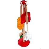 JustForKids Wooden Detachable Kids Cleaning Toy Set - Duster, Brush, Mop, Broom and Hanging Stand Play - Housekeeping Kit - S