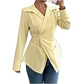 Floerns Women's Elegant Long Sleeve Shirts Wrap Tie Back V Neck Dressy Casual Blouse Tops