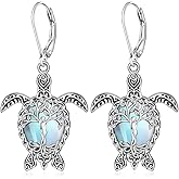 Sea Turtle Earrings for Women Moonstone Tree of Life Sea Turtle Gifts Earrings Sterling Silver Dangle Moonstone Leverback Hawaii Ocean Jewelry Christmas Gifts for Women