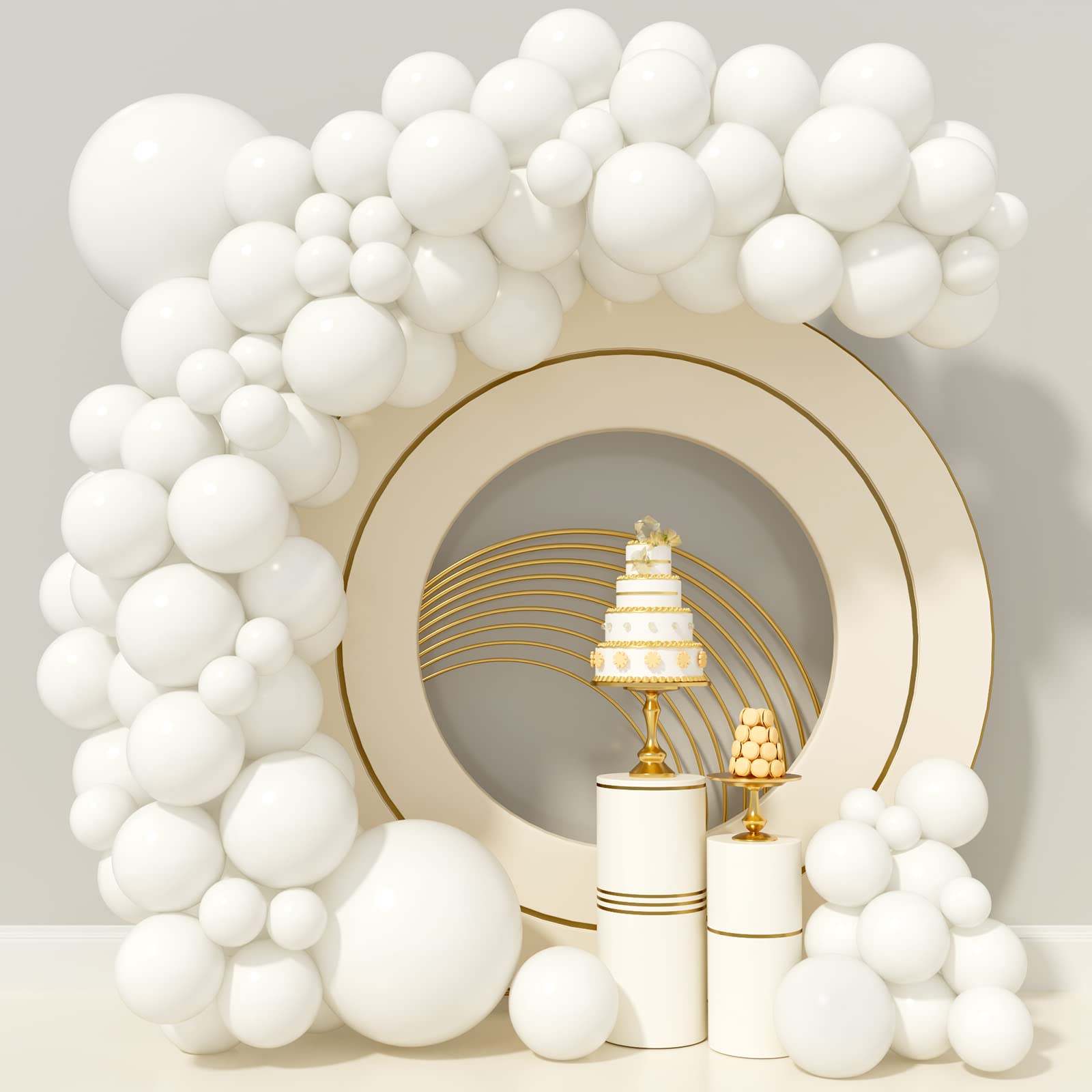 White Balloons 140pcs Balloon Garland Arch Kit 5/10/12/18 Inch Different Sizes Matte Latex for Wedding Decorations Graduation Birthday Party Baby Shower Anniversary Decorations