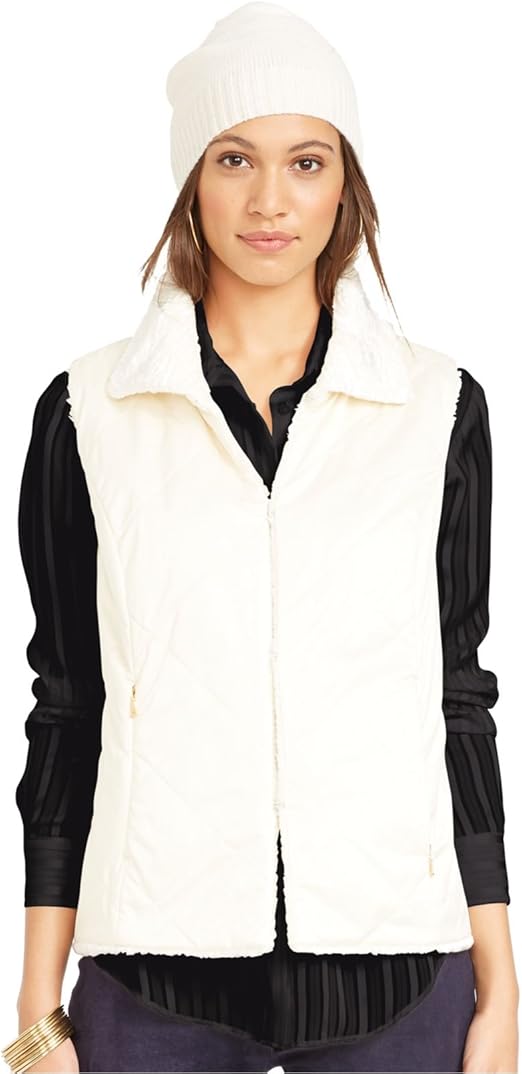 LAUREN RALPH LAUREN Women's FauxShearling Reversible Vest Modern Cream