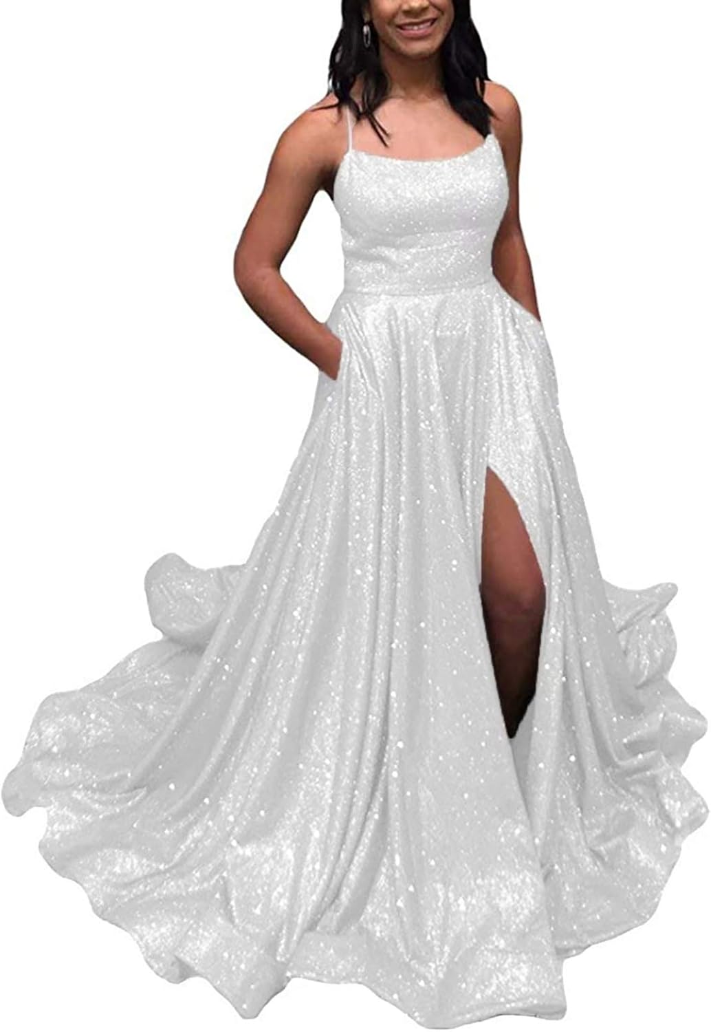 WIYMSHZ Women's Glitter Prom Dresses Long 2021 with Pockets