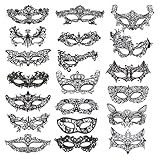 Coobey 20 Pieces Lace Mask Masquerade Venetian Eyemask Halloween Sexy Woman Lace Mask for Halloween Masquerade Carnival Party Costume Ball, Black