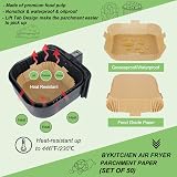 BYKITCHEN Air Fryer Liners Square 7.9 Inch 50pcs Unbleached Greaseproof view 3