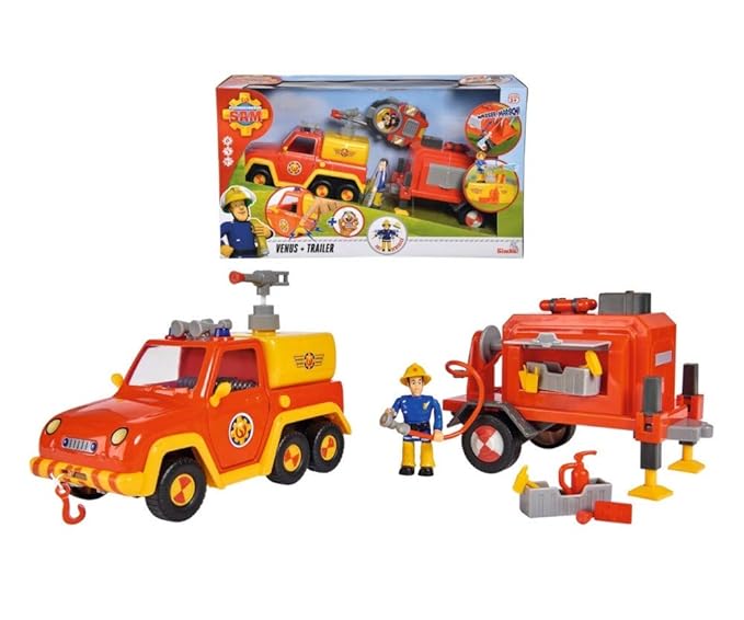 Simba Feuerwehrmann Sam - Feuerwehrauto Venus mit Anhänger & Elvis