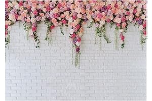 LTLYH 7x5ft Vinyl White Brick Wall Flowers Backdrop Mother's Day Wedding Bridal Shower Birthday Party Banner Background Supplies 134