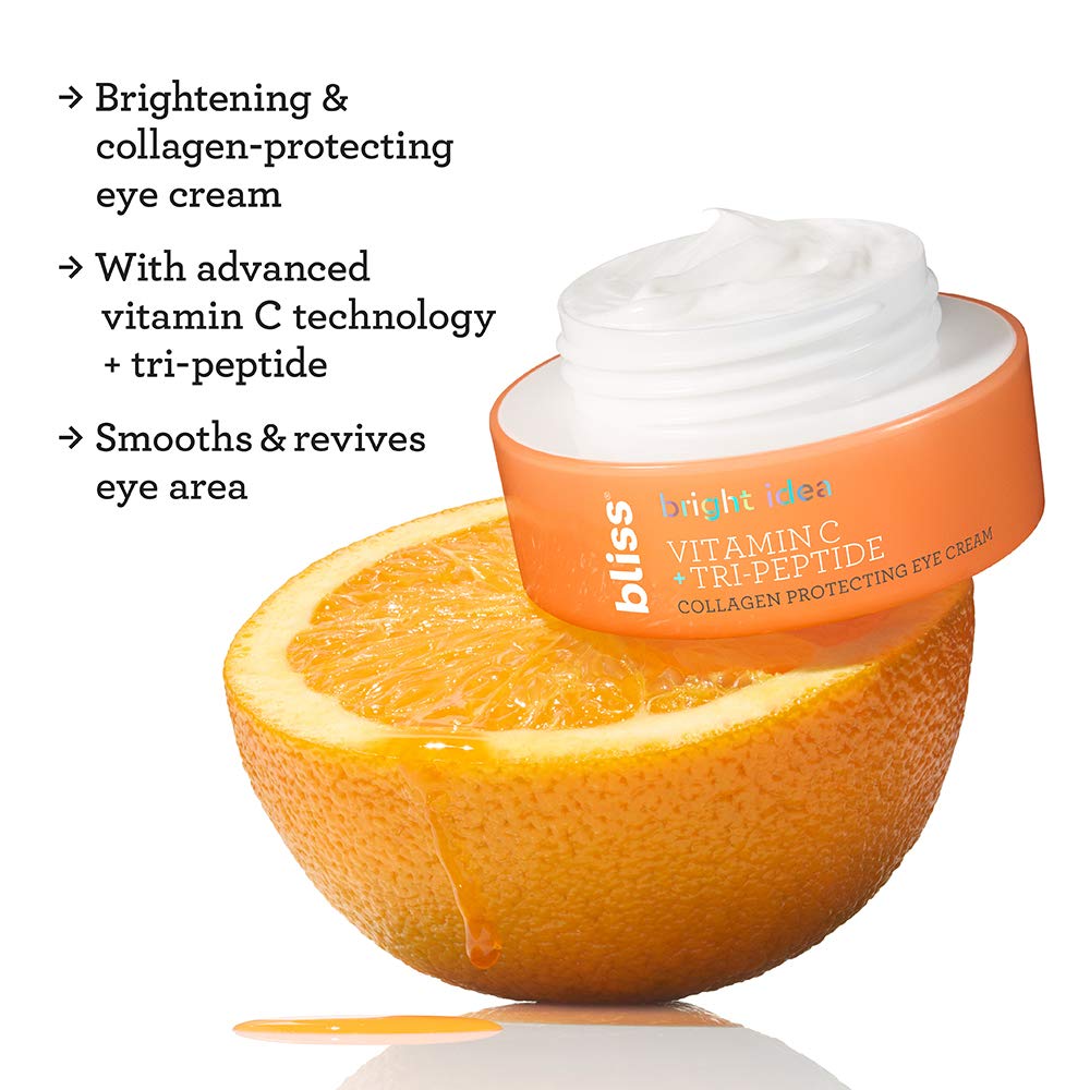Bliss Bright Idea Vitamin C & Tri-Peptide Collagen Protecting Eye Cream, Brightens & Revives Eye Area, Cruelty-Free & Vegan, 0.5 oz: Beauty
