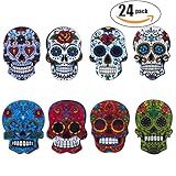 Netany 24-Pack Sugar Skull Magnets with Refrigerator Magnets - Magnetic Pins, Dia de los Muertos | Day of the Dead, Full Color, Calavera, Death's Head Style, Mini Size About 1'' ( 3 Set )
