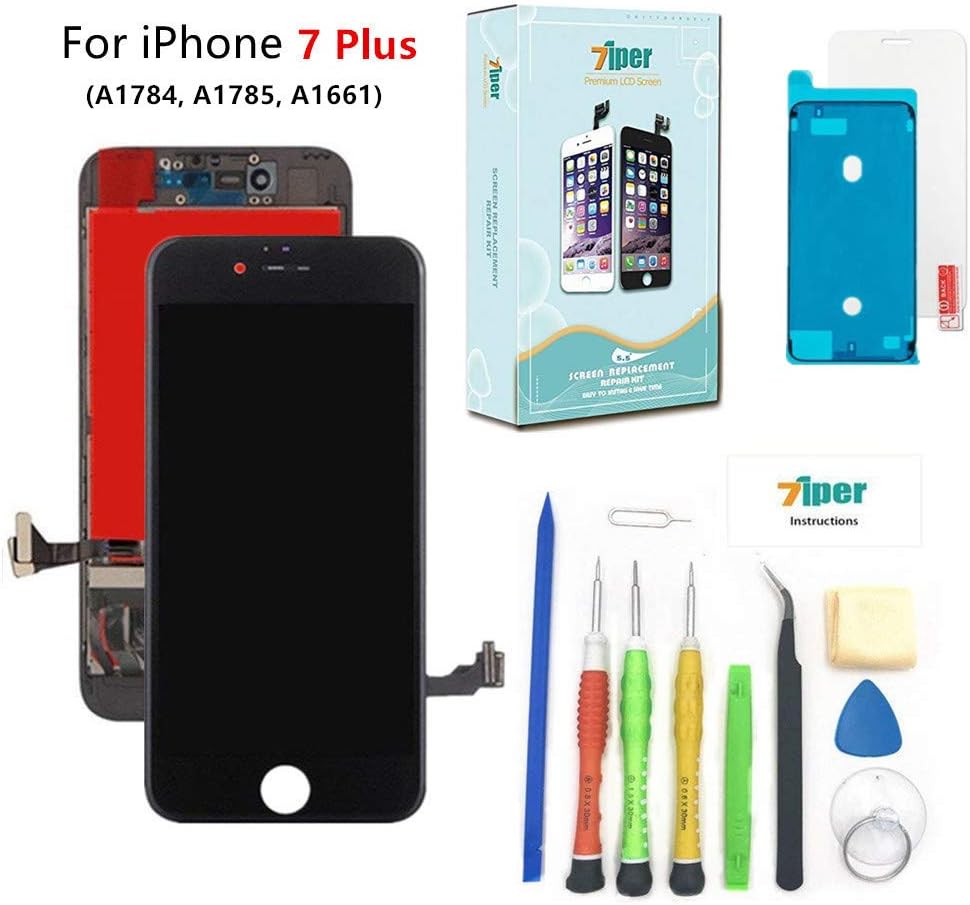 Screen Replacement for iPhone 7 Plus (5.5 inch) -3D Touch LCD Screen Digitizer Replacement Display Assembly with Waterproof Adhesive, Tempered Glass, Tools,Instruction (Black)