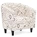 Best Choice Products Modern Contemporary Linen Upholstered Barrel Accent Chair Furniture Set for Home, Living Room w/Arms, Matching Ottoman, Birch Wood Legs - White, French Print Detail