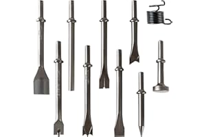 DUPDMKIN 10Pcs Air Hammer Chisels Set, Carbon Steel Air Chisel Bits, Pneumatic Air Hammer Attachments with 0.401" Shank for Automotive and Metal Work
