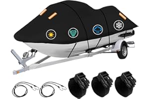 Aibiley 115" to 121" Jet Ski Cover 2-3 Seater,Durable Tearproof Anti-UV Polyester Fabric,Jetski Cover Waterproof Outdoor,2 Winproof Bungee Cord,4 Reflective Strip,Fit for Yamaha Waverunner Sea-Doo