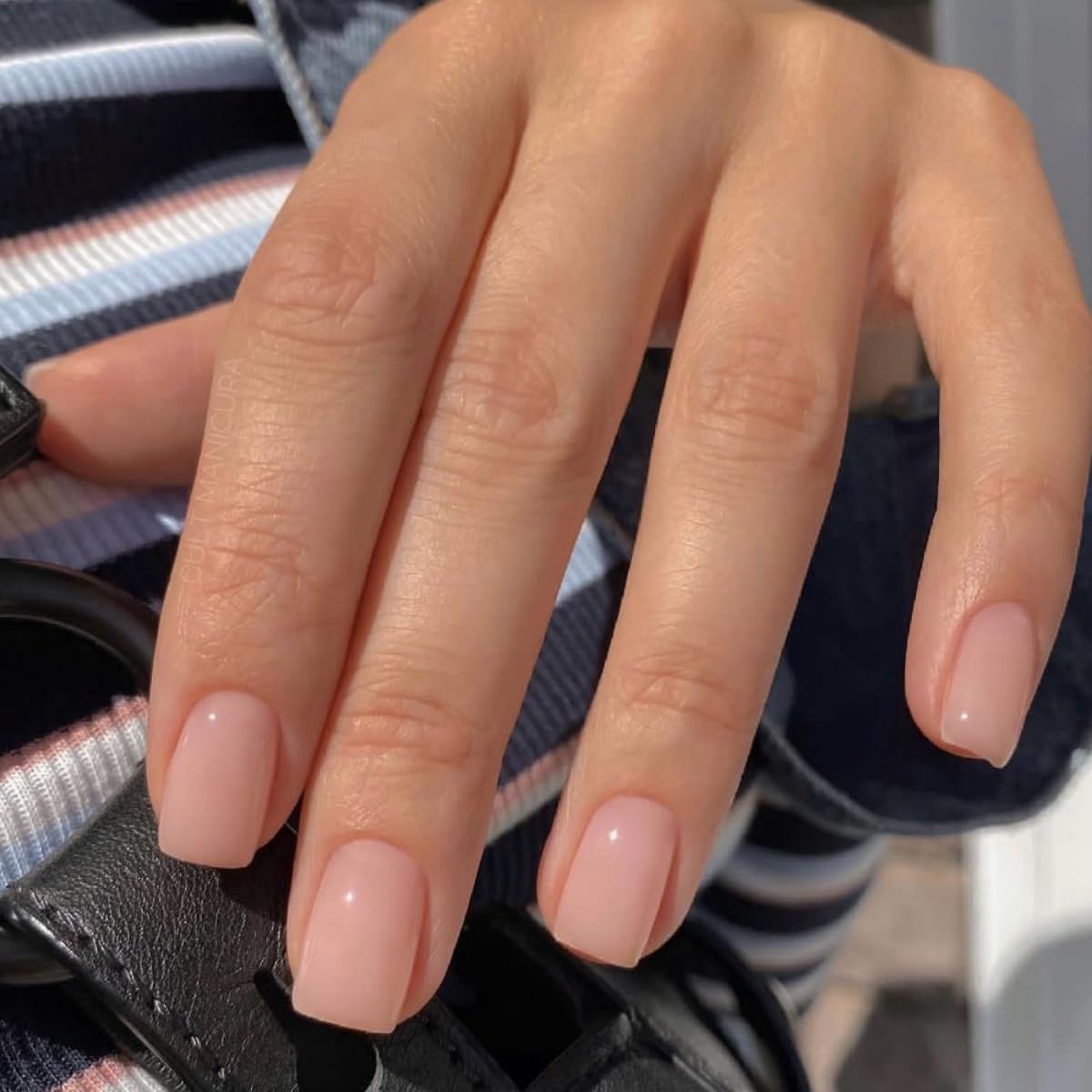 JUSTOTRY 24 Pcs Pale Pink False Nails Short Square Pattern,Solid Press on Nails Short,Glossy Fake Nails,Pretty Squoval French Stick on Nail for Women and Teens Gifts