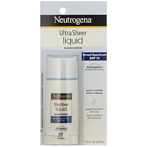 Neutrogena Ultra Sheer Liquid Daily Facial Sunscreen with Broad Spectrum SPF 70, Non-Comedogenic, Oil-free & PABA-Free Weightless Sun Protection, 1.4 fl. oz (Pack of 2)