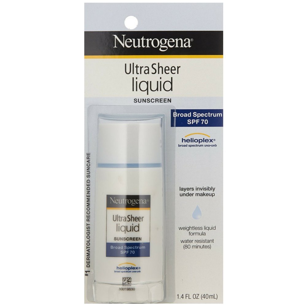 Neutrogena Ultra Sheer Liquid Daily Facial Sunscreen with Broad Spectrum SPF 70, Non-Comedogenic, Oil-free & PABA-Free Weightless Sun Protection, 1.4 fl. oz (Pack of 2)