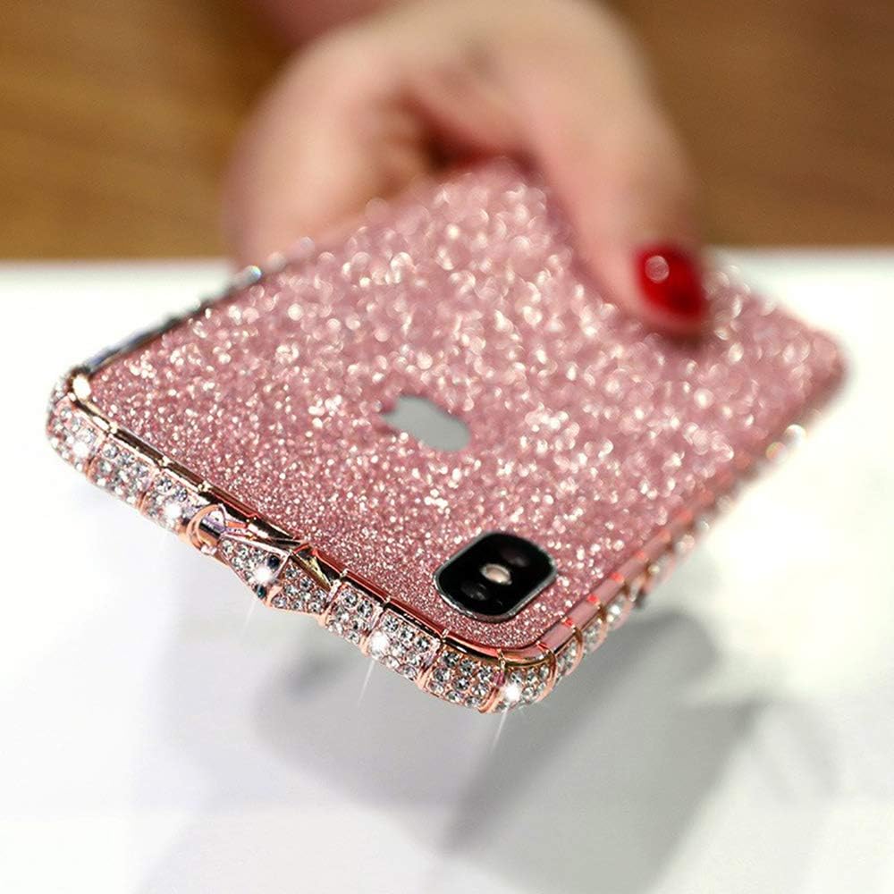 LUVI for iPhone XR Diamond Case Glitter Sticker Bling Rhinestone Crystal Metal Bumper Frame Case Cute Luxury for Women Girls Shiny Sparkle Electroplate Plating Case for iPhone XR Rose Gold