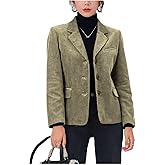 Corduroy Casual Blazer for Women's Lapel Collar Button Front Long Sleeve Vintage Business Jacket