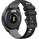ANCOOL Compatible with Garmin Forerunner 55/245/165 Watch Band, 20mm Soft Silicone Band for Vivoactive 5/Vivoactive 3/6/Venu 2 Plus/Venu Sq/Sq 2 Bands Women Men, Black/Gray