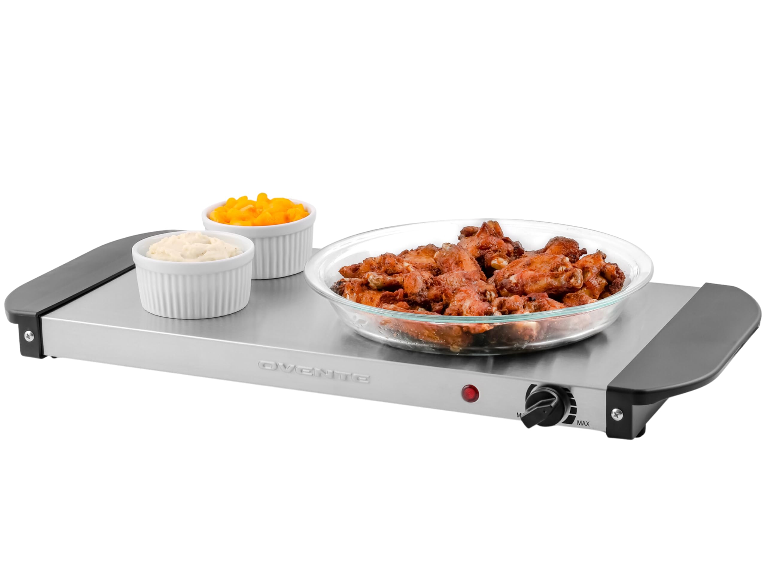 OVENTE Electric Warming Tray with Adjustable Temperature Control, Compact Food Warmer & Server for Buffets, Parties, Events, and Dinners, Cool-Touch Handles, Stainless Steel, Silver FW170S