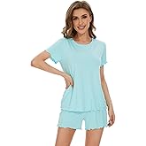 WiWi Bamboo Viscose Womens Pajama Sets T-shirt & Sleep Shorts Loungewear Set Soft 2 Piece Pjs Summer Cooling Sleepwear S-XXL