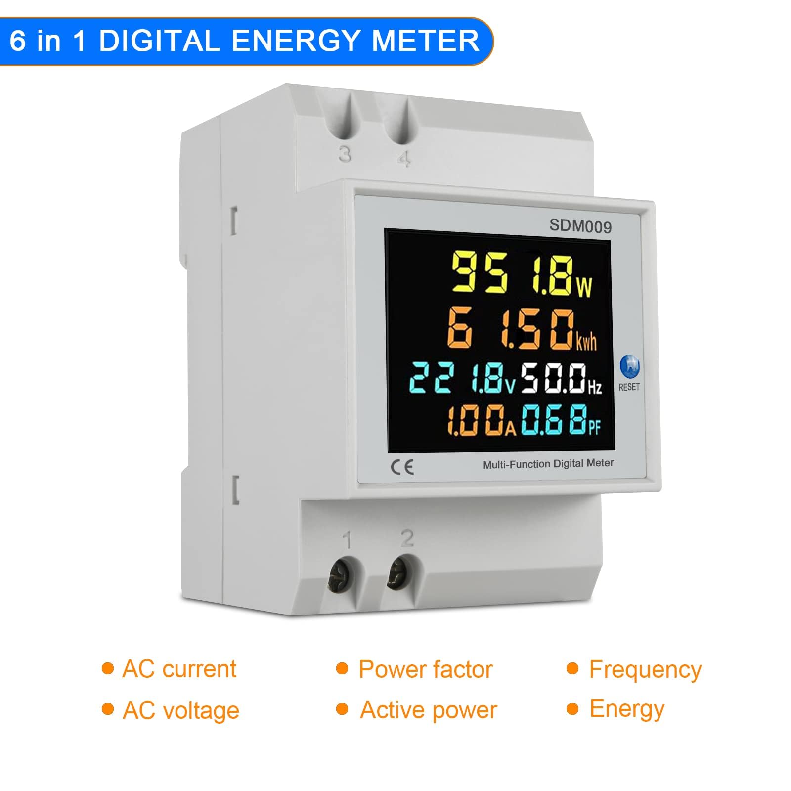 KETOTEK Digital Flow Meter Single Phase, Voltmeter Ammeter DIN Rail Energy Meter AC40-300V 100A, KWH Meter Electricity Meter