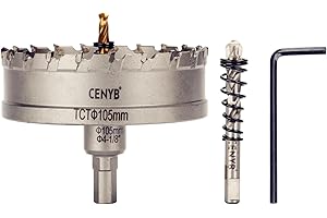 CENYB 4-1/8" (105mm) Tungsten Carbide Tipped Hole Saw with 2Pcs Titanium-Plated Pilot Drill Bits for Hard Metal,Stainless Steel,Iron,Aluminum Alloy,Wood and Plastic