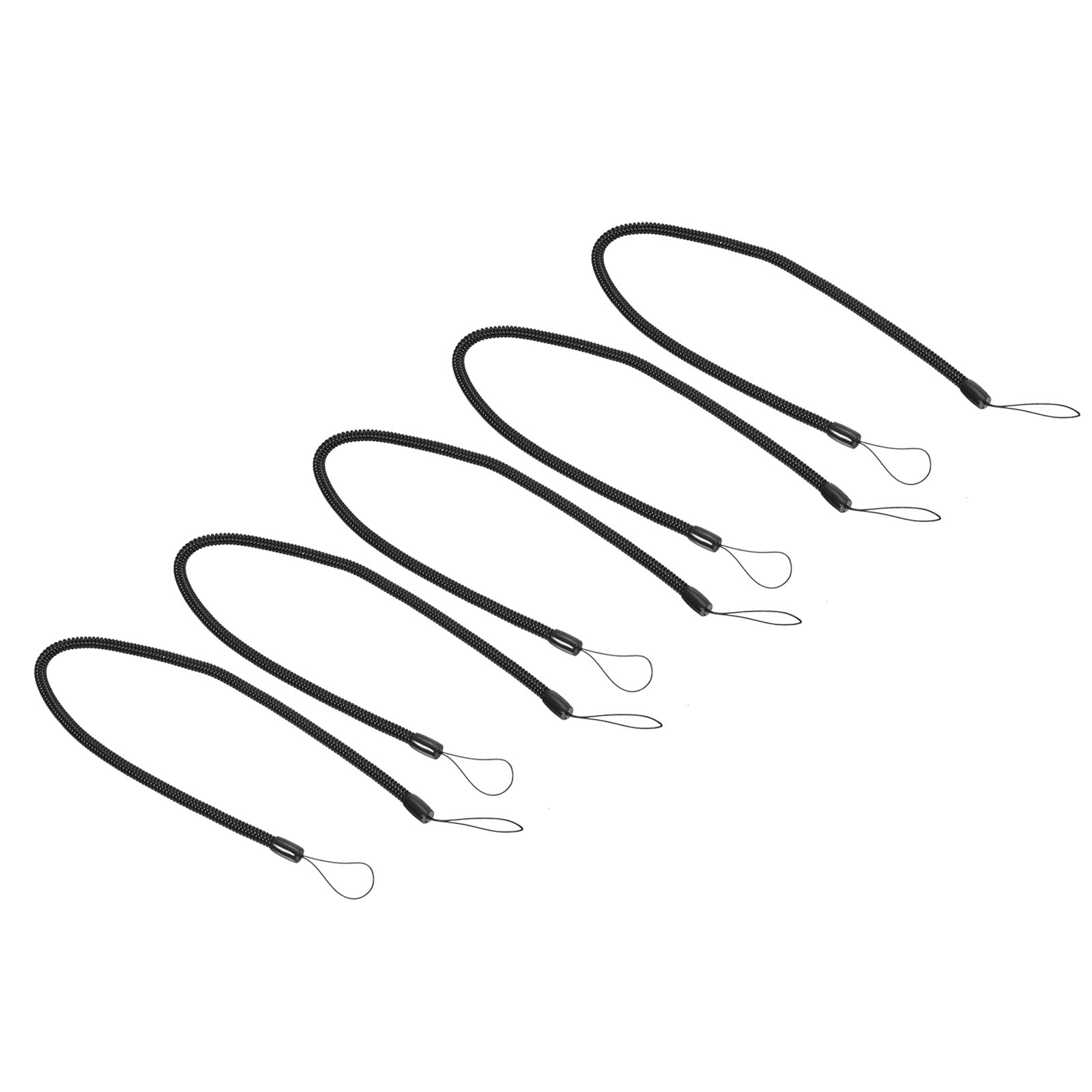 PATIKIL Retractable Spring Coil Strap 16", 5 Pack Plastic Spiral Stretchy Key Holder Stylus Lanyard Cord, Black
