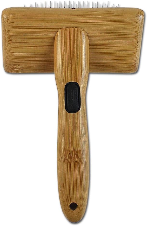 Alcott Bamboo Groom Slicker Brush with Stainless Steel Pins for Pets Medium - Image 4