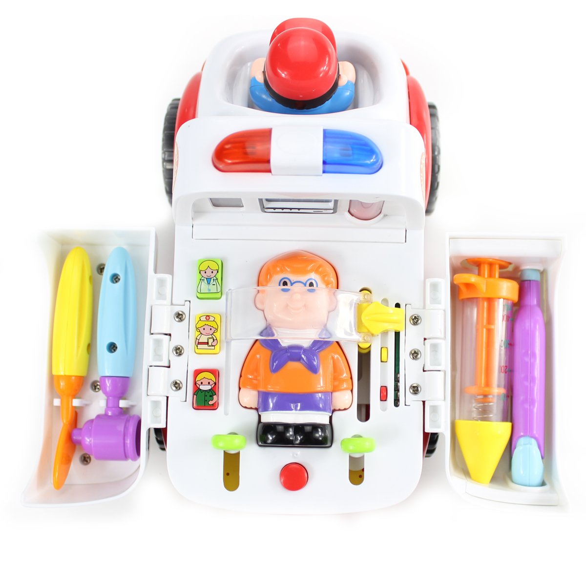 fisca Baby Toys Musical Ambulance Doctor Vehicle Set for Baby & Toddler, Learning Educational Medical Kit Car with Lights and Sounds - Intellectual Self Driving Truck