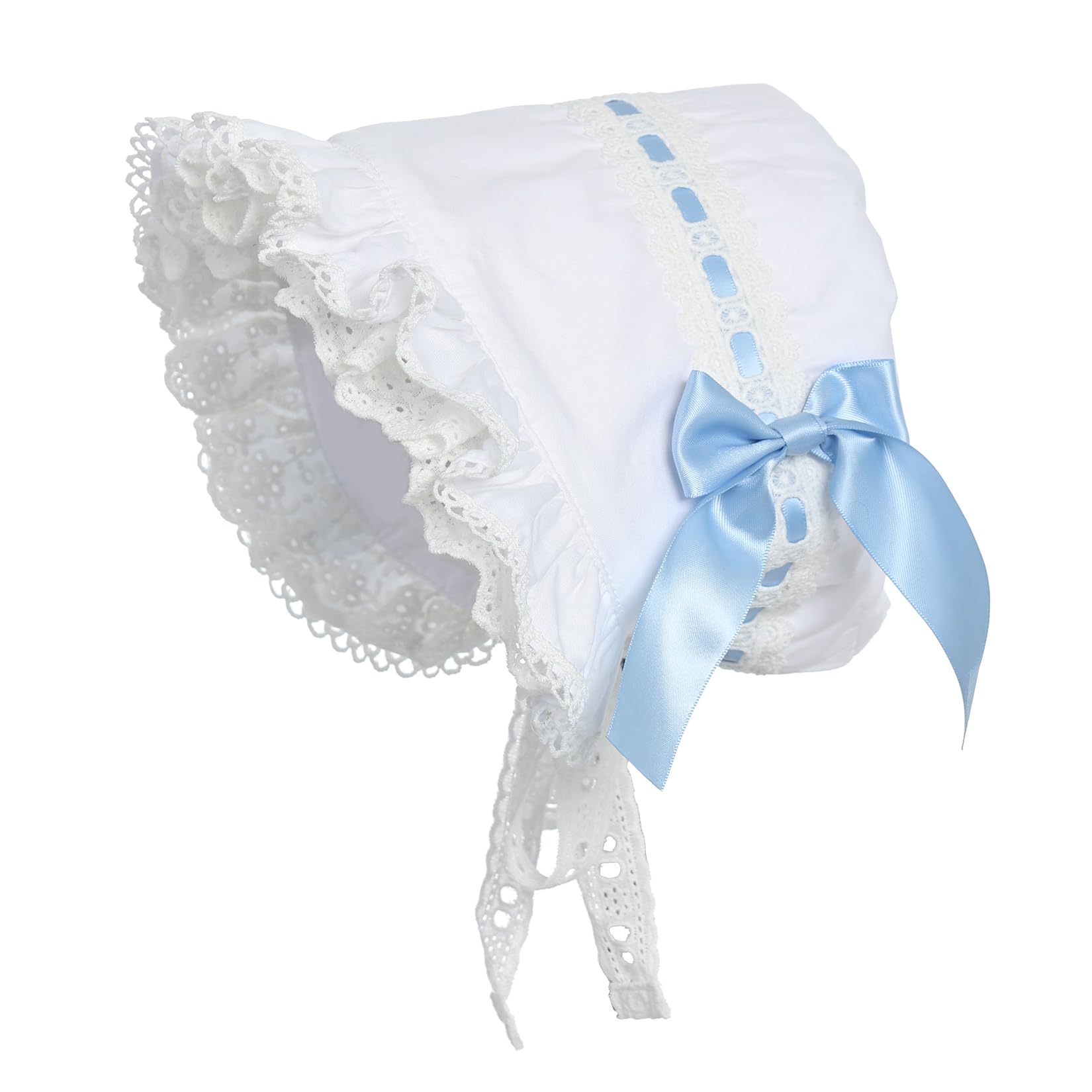 BPURB Victorian White Lace Bonnet Hat for Women Ladies Handmaid Medieval Colonial Costume Accessory Cotton (White-Blue)