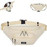 HanTrip Fanny Packs for Women Men, Large Travel Fanny Pack Lightweight Crossbody Waist Bag Large Capacity, Water Resistant Belt Bags with Adjustable Strap for Hiking, Cycling (Offwhite)