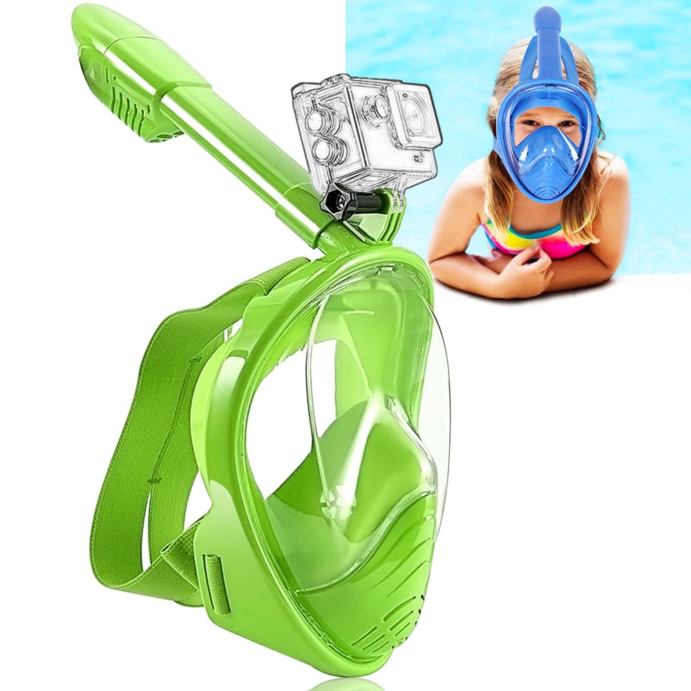 HINATAA Snorkel Mask for Kids, 180 ° Panoramic View Free Breathing Full Face Snorkeling Mask Anti-Fog and Anti-Leak Suitable For Children Aged 4-15 (Green)