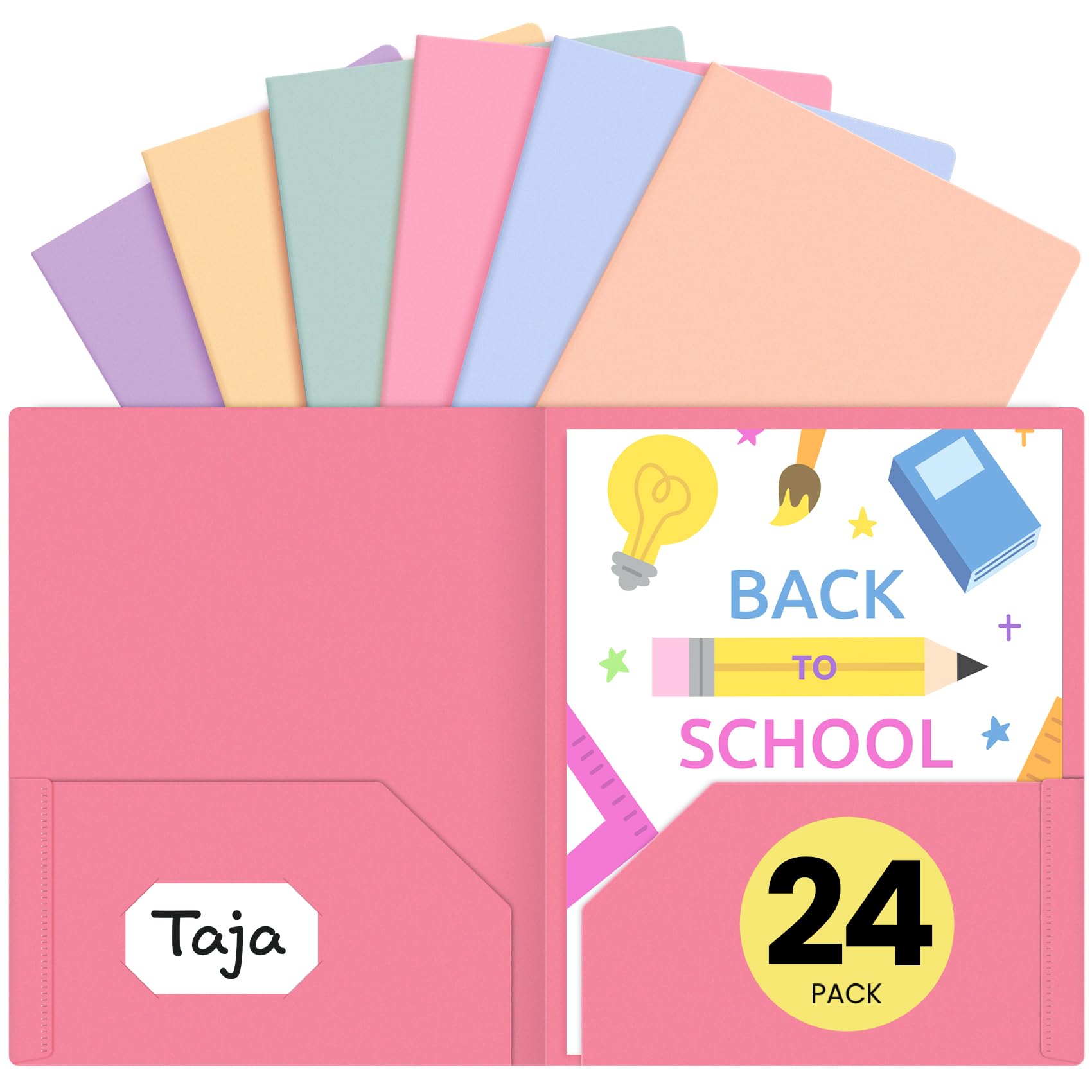 Photo 1 of Plastic Folders with Pockets (24Pack, Assorted Pastel Colors), 2 Pocket Folders with Business Card Slot, Heavy Duty Folders Fit Letter Size Documents, Perfect for School, Office & Business