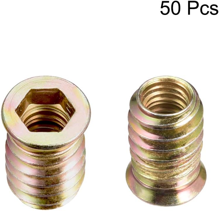 sourcing map Wood Furniture M8x20mm Threaded Insert Nuts Interface Hex Socket Drive 50pcs - Image 3