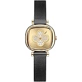 LANZOOM Four Leaf Clover Diamond Watches for Women 316L Stainless Steel Case and Bracelet Ladies Watches with Black Watch Band,Gold Watch Luxury Fashion Casual