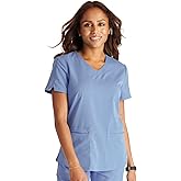 Cherokee V-Neck Scrub Top for Women with 2 Pockets Knit Insets and Notch at The Shirttail Hem for Comfort - CK837A