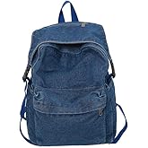 TYHOTULY Classic Retro Denim Backpack Y2K Aesthetic Shoulder Bag Lightweight Daypack Casual Jeans Backpack for College (Blue)